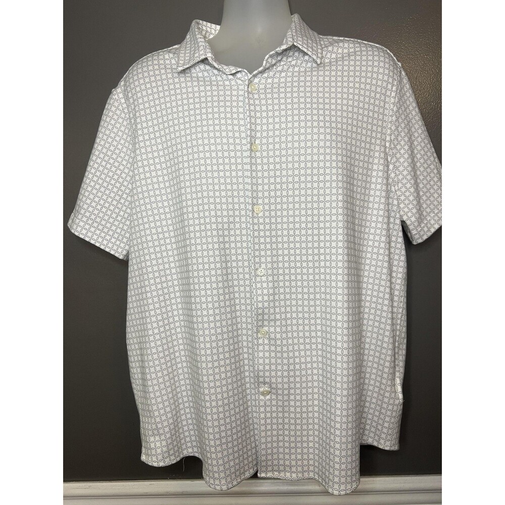 Express Shirt Mens XL White Black Geometric Print Short Sleeve Button Up Casual